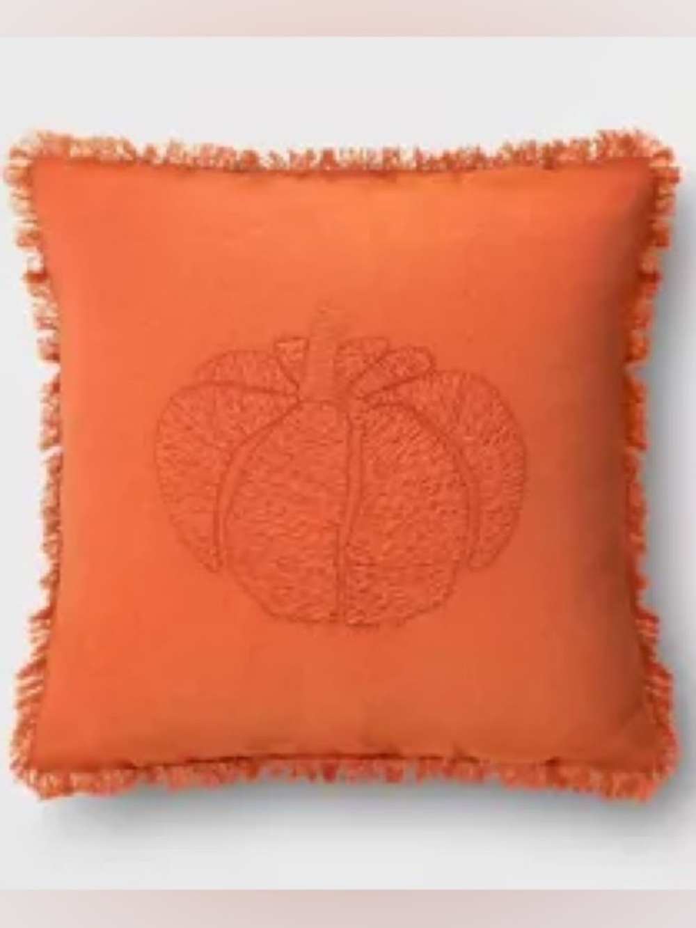 Threshold Rust Orange Pumpkin Embroidered Square Throw Pillow w/ Frill Detail